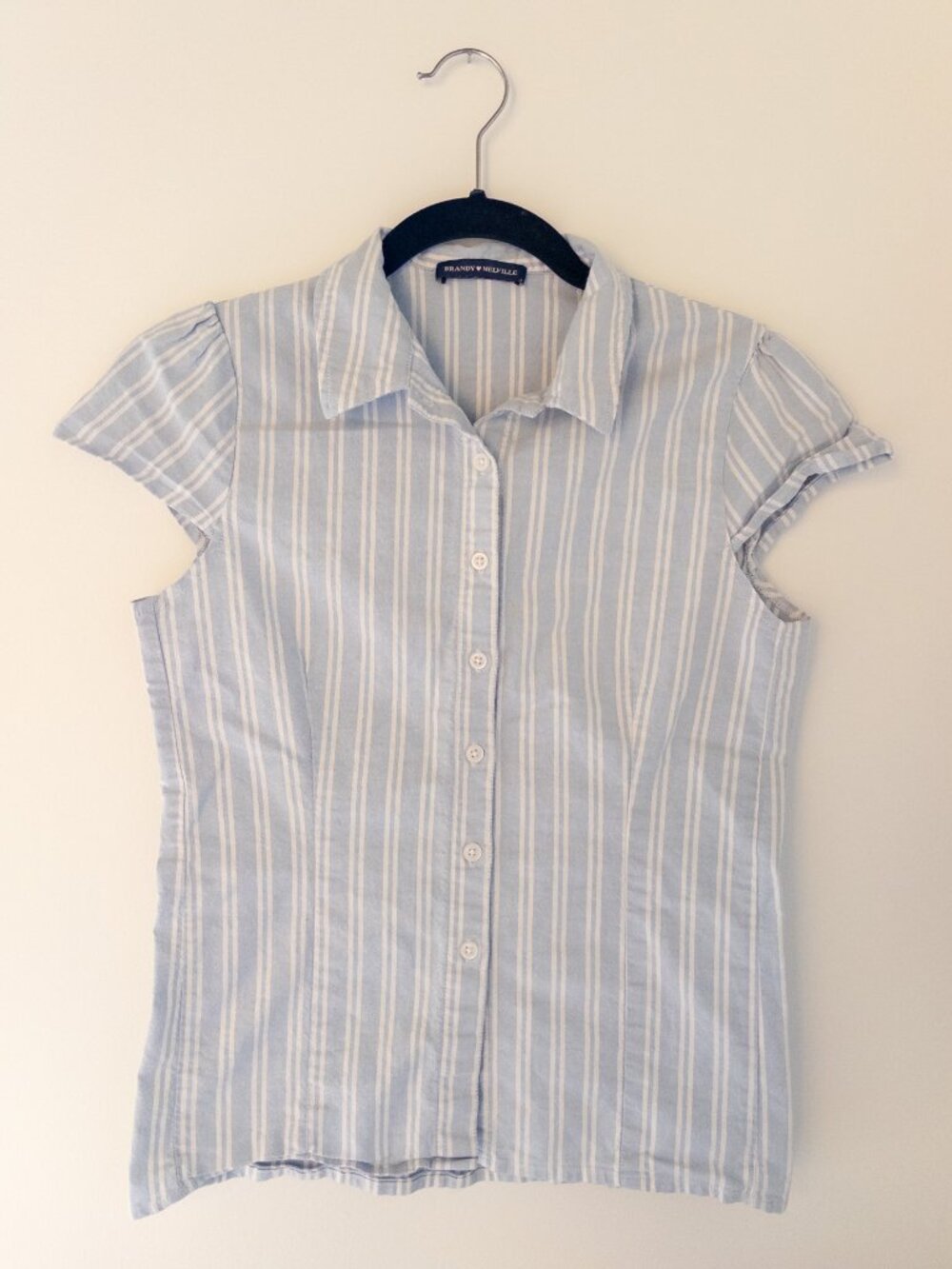 Brandy Melville Blue and White Button Down Cap Sleeve Top